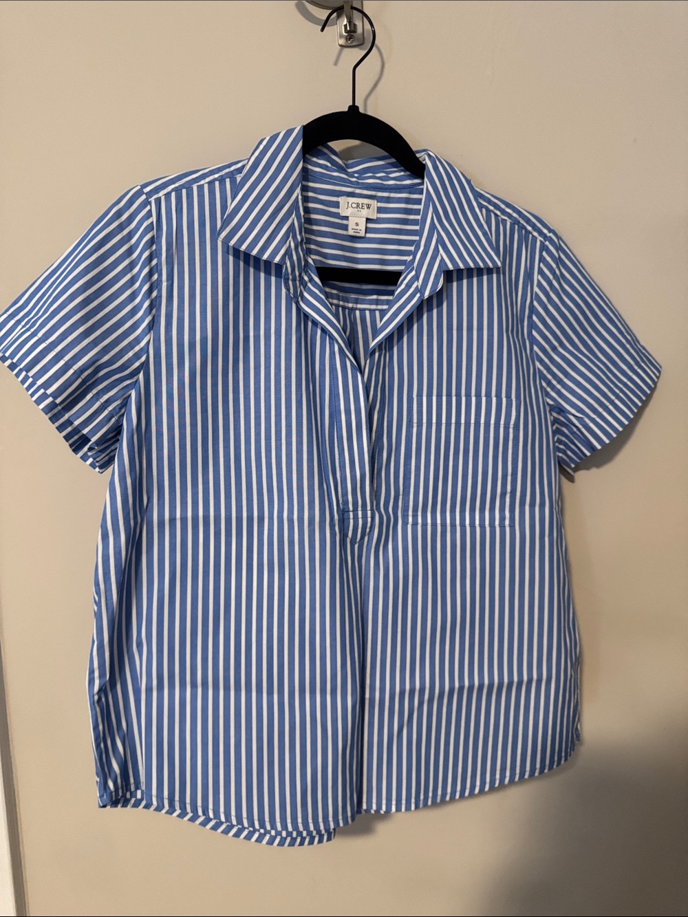 J. Crew Blue and White Vertical Stripe Short-Sleeve Shirt